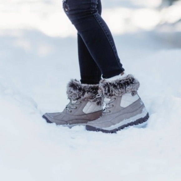 Thinsulate KSNOW black gray fur top lace up winter snow waterproof boots sz 6 - Picture 3 of 7